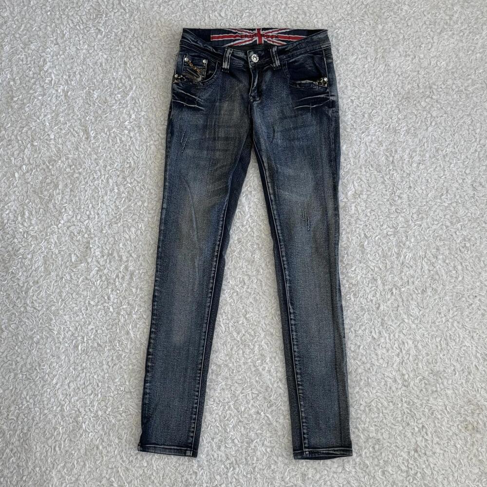 Vtg 90s/Y2K True Rock Women's Low-rise Skinny Jeans w/ Studded Pocket (size 5/6)